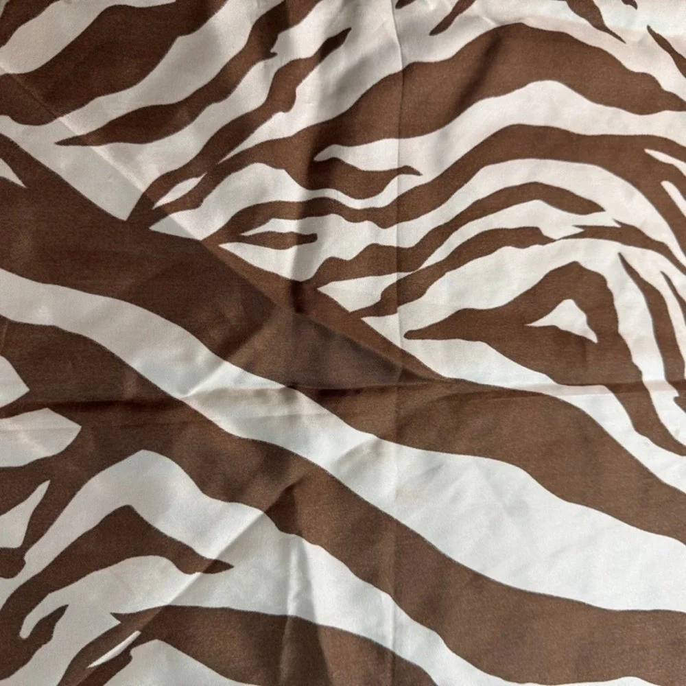 Adrienne Landau Studio Silk Scarf Zebra Floral Print Brown Blue Square 34in